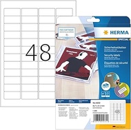 HERMA Extra-Strong Adhesive Anti Tamper Security Foil Labels, 48 Labels Per A4 Sheet, 1200 Labels, W