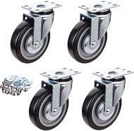 [T-REX CASTER] 5inch Heavy Duty Casters, All Swivel Plate Caster Wheels with Black Polyurethane Wheels. Load Capacity - 900 Lbs Per Caster (Pack of 4) Unversal Fit. P505S-2(D/B)