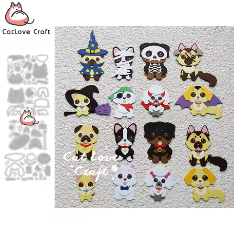 Catlove Dog Animal Halloween Metal Cutting Dies Scrapbooking Stencil Die Cuts Card Making DIY Craft 