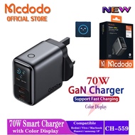 Mcdodo  70W GaN Smart Charger, 3‑Port USB‑C+USB‑A Fast Wall Charger with Real‑Time Power Display for