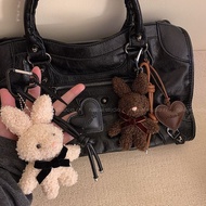 Cute Plush Bunny Pendant Leather Love Girl Bag Pendant Cartoon Doll Keychain Small Gift for Friends