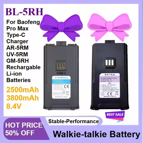 8.4V 2500mAh/3800mAh for Baofeng BL-5RH Pro Max Walklie Talkie Battery Type-C Charger AR-5RM UV-5RM 