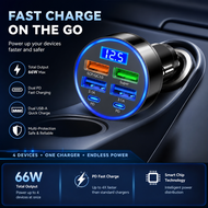 100W 6-Port USB-C Fast Car Phone Charger Power Adapter - Universal Compatibility Pengecas Kereta USB