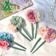 FORBETTER U Shape Hair Stick, Rose Simulated Flowers Hanfu Hairpin, Antique Chinese Style Hanfu Headwear Hair Sticks for Buns Flower Hair Clip Hanfu Accessories