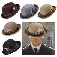 DOU Vintage Fedora  Hat Wool Short Brim  Hat Western Round  Hat for Boy Men Adults Cap Panama Hat