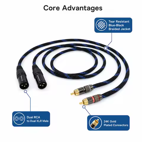 CANARE L-4E6S 99.998% OFC Copper XLR to RCA Audio Interconect Cable with Gold Plated 6mm Male Double