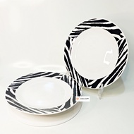 9 inch Black Zebra KPO Motif Ceramic Concave Dinner Plate - 1Pc