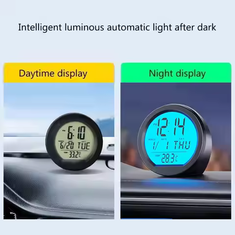 Car Solar Car Clock Decoration Thermometer Table High Car Intelligent Led Luminous Accessories Preci