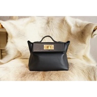 HERMES Black Black Mini2424 Original Factory evercolor Leather Gold Buckle GHW French Wax Thread Ful