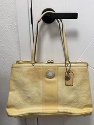 Coach Yellow Patent Leather Monogram Kisslock Tote Bag