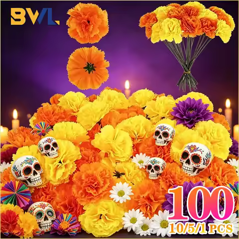 10-100PCS Artificial Carnation Marigold Flowers Heads for Halloween Decor Day of the Dead Mexican In