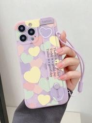 1 Pieza Funda De Teléfono Con Correa De Muñeca Tpu Con Corazón De Colores Y Texto En Inglés, Pintada A Mano, Con Función De Soporte, Viene Con Correa De Mano, Compatible Con La Serie Apple Iphone7 8 11 12 13 14 Promax Plus X Xr Xsmax Se2, Compatible Con La Serie Galaxy A03s, A03core, A04, A12, A13, A14, A21s, A22, A23, A32, A33, A34, A50, A51, A52, A53, A54, A71, A72, A73, S20fe, S21, S21plus, S21ultra, S22, S22plus, S22ultra, Compatible With Xiaomi Redmi Series Redmi9, Redmi9a, Redmi9c, Redmi10, Redmi10a, Redmi10c, Redmi Note9, Redmi Note9pro, Redmi Note9s, Redmi Note10, Redmi Note11, Redmi Note12, Redmi K30, Redmi K30pro, Redmi K40, Redmi K50, Redmi K60