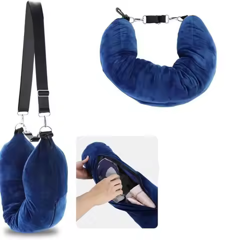 Blue Stuffable Travel Pillow, Clothes Storage Neck Pillow - No Extra Baggage Fee, Essentials for Tra