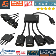 (DIJAMIN ORI) Kabel Data Adaptor Konverter Micro USB OTG To USB Female Hub 4 in 1 Data Cable & Charg