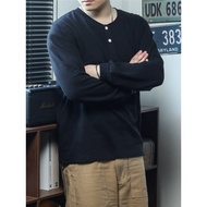 American Tough Guy Slub Cotton Henry Shirt Heavyweight 320g Henry Collar Long-Sleeved T-Shirt Ami Kh