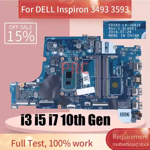 3493 3593 3793 5493 Laptop Motherboard LA-J081P For DELL Inspiron CN-004C38 004C38 03DD3K 0PYKXN 052