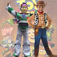 Pixar Toy Story Woody Costume for Kids Boy Western Cow Boy Buzz Lightyear Cosplay Bodysuit Mask Hall