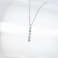 倫敦藍托帕石925純銀五顆寶石排鑽設計項鍊