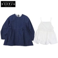 Shirocon 優質棉質摺紙牛仔襯衫，附氣球吊帶背心，靛藍色和白色，36 碼 (SC21-24005SP)