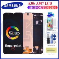 AMOLED LCD Display For Samsung Galaxy A30S A307 A307F A307FN LCD with Frame Display Touch Screen Digitizer Full Set Assembly LCD Replacement Parts with Fingerprint