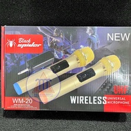 Mic wireless black spider wm 20 / wm20 original 2 microphone genggam UHF (Nirkabel)