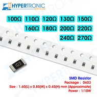 10 pcs SMD Resistor , Chip Resistor , Size 0603 , 100 , 110 , 120 , 130 , 150 , 160 , 180 , 200 , 22