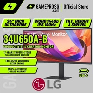 LG 34U650A-B 34" WQHD 3440x1440 UltraWide IPS Curved Monitor (3800R) – 100Hz – USB-C 65W