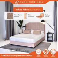 SKL Furniture Chesterfield Queen Divan Bed / Bedframe | Soft Velvet | Queen Size + Mattress
