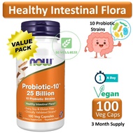 NOW Foods Probiotic-10 25 Billion 10 Probiotic Strains 100 Veg Capsules Vegan Halal Healthy Intestin