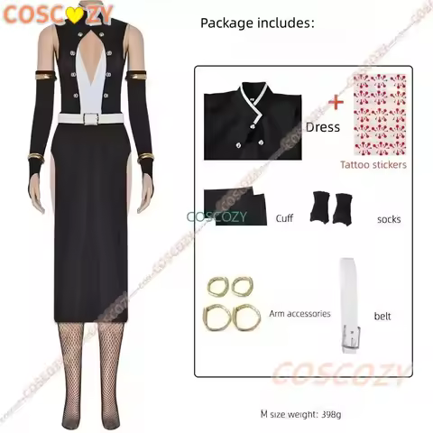 Woman Version Uzui Tengen Cosplay Costume Team Uniform Party Carnival Black Dress Anime Sticker Clot