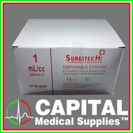 Disposable Syringe with Needle Sterile (1cc 26gx1/2"), (3cc 23gx1"), (5cc 23gx1"), 1 box (SURGITECH)