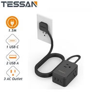 【ส่งไวจากไทย】TESSAN สีดำ ขาว รางปลั๊กไฟ 3 ช่อง USB-C ปลั๊กไฟ 1.5 เมตร 3.0 เมตร ปลั๊กสามตาแบน 2200W 10A [TS-1021-C]