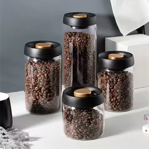 1pc Coffee Beans Vacuum Sealed Tank Household Glass Food Storage Tank For Moisture-proof Air Extract