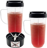 Blender 2 Pack Tall 22oz Cups Mugs with Flip Top To-Go Lids & Cross Blade with Gaskets, Replacement 