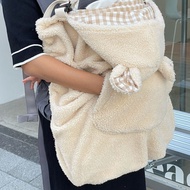 ผ้าห่มขนแกะ QUYPV สำหรับฤดูหนาวเสื้อคลุมมีฮู้ดหนาป้องกันแสงแดดกันลมเสื้อโค้ทเด็กเสื้อคลุมแจ็คแก็ตแบบคลุมศีรษะสำหรับเด็ก1-3ขวบหมีชุดเด็กทารกเสื้อคาร์ดิแกน APITV