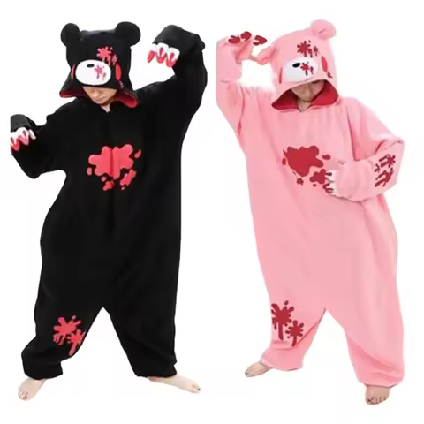 New Black Pink Gloomy Blood Bear Cosplay Costume Fleece Animal Onesies Pajamas Adult Cosplay Costume