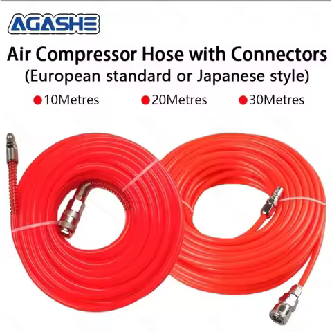 AGASEH 1Pcs 10/20/30m Air Compressor Hose, 5x8mm PU, w/Quick Connector (Euro/Japan Style), Reinforce