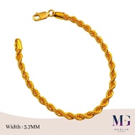 Merlin Goldsmith 22K 916 Gold (3.7MM) Hollow Rope Bracelet (HRB-4GM+/-)