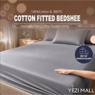 YEZI 100% Wash Cotton Fitted Bedsheet Queen/King/Single 880TC Fitted Sheet Set with Pillow case