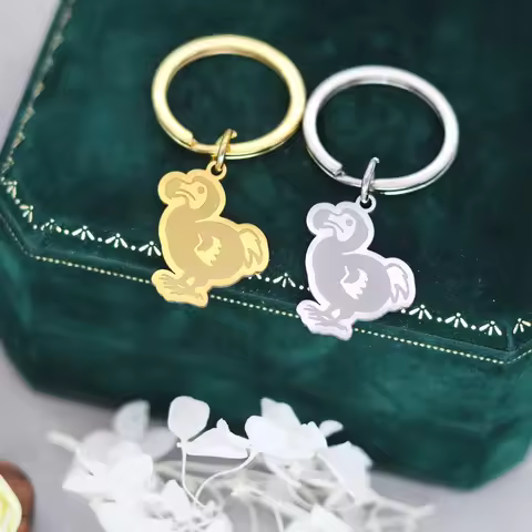 Stainless Steel Custom Name Keychains Women Extinct Dodo Bird Rubber Animal Key Ring Trendy Jewelry 