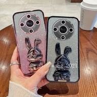 Phone Casing Honor X9b X9a X7b X8b X9 X8 X6 Honor 90 Lite Honor 70 5G 4G New Year Phone Case with Cute Rabbit Stand Holder Glitter Plated Transparent Lens Protection Soft Case