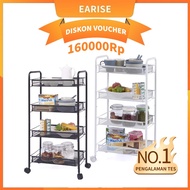 EARISE Rak Lantai Rak Troli Dorong 3 susun besi Rak penyimpanan Tingkat Rak Bumbu Dapur Sayur Troley