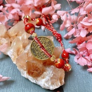 純銅雙面精工山鬼花錢陶珠編繩手鍊