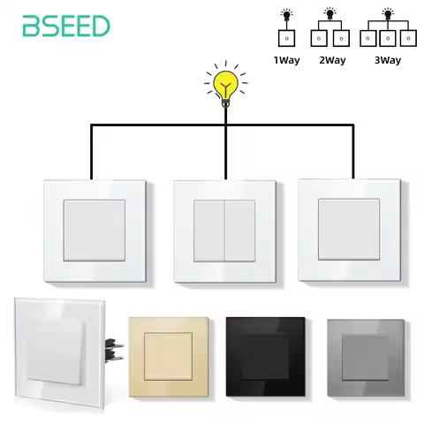 BSEED 1/2Gang 1 Way 2 Way 3 Way Button Switch 10A EU Standard Home Switch Black White Golden With Cr