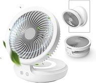 EDON Table Fan, Rechargeable Battery Operated Desk Fan with Auto Oscillation 90 Foldable Ultra Quiet 4 Speeds Light, Portable Air Circulator Fan with Hook, Wall Fan for Bedroom Home Desktop, White