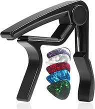 WINGO Quick-Change capo for Acoustic and Electric Guitars with 5 Picks for Free, Black.