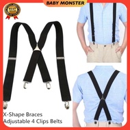 🔥HARGA BORONG🔥BMS Elastic Suspender 3.5cm Width Men X-Shape Y-Shape Anti Rust Adjustable 4 Clips Bel