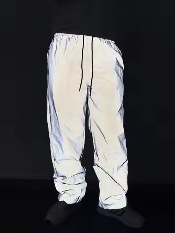 Men Reflective Sweatpants Loose Straight Casual Jogger Pants Hip Hop Trendy Sports Cycling Safety St