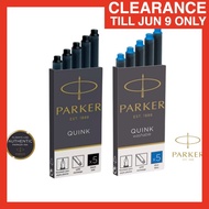 (GENUINE PARKER) EW Parker Quink Fountain Pen Ink Cartridges Black Blue Ink Refill 5 In 1 Set Dakwat Isi Semula Pen 派克笔芯