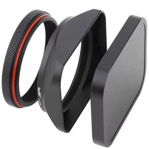 Haoge LH-X200B Square Metal Lens Hood Black With Cap And 49mm Adapter Ring for Fuji Fujifilm X100V X